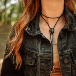 Black Lace Agate Choker Fit Bolo Necklace